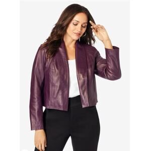 Jessica London chic cropped open leather plum jacket plus size 24